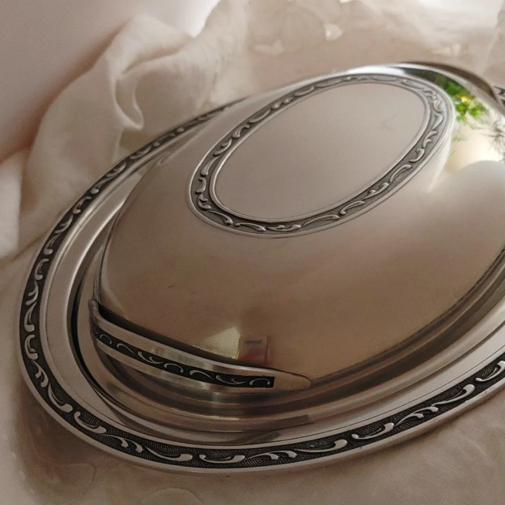 Mid Century Oneida Oval Stainless Steel Covered Serving Dish